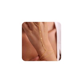 M MOOHAM Gold Hand Chain Bracelet for Women - Dainty 14K Gold Plated Ring Bracelet Hand Chains Tiny Coin Cubic Zirconia Finger Bracelets Ring Hands Chain Jewelry Gift for Women