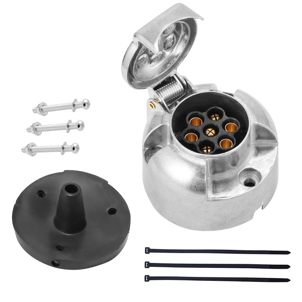 DARKGUARD 7pin Trailer Socket Metal12v,1Piece Aluminium 7pin Female TrailerConnector W/Waterproof