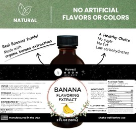 Natural Banana Extract - 2 oz - Water-Soluble - By Harvest Moon Delights - Banana Extract for Baking, Ice Cream, Drinks, and Candy - Sugar Free