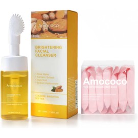 1 paquete de limpiador facial de cúrcuma y ácido kójico con cepillo de silicona, limpiador para corregir manchas oscuras, con agua de rosas para calmar y ácido hialurónico para hidratar, 3.38 fl oz