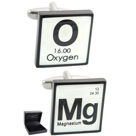 COLLAR AND CUFFS LONDON - Premium Cufflinks with Presentation Gift Box - OMG - Solid Brass - Periodic Table Chemical Symbols - Square - Black and White Colours