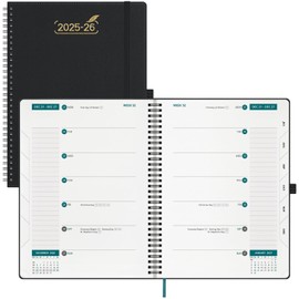 BEZEND Weekly Planner 2025-2026 with 2 Columns, 8.5" x 11" Academic Agenda 18 Months (Jul 25-Dec 26) Life Work Appointment Book with Monthly Tab, PU Leather Softcover Spiral - Black