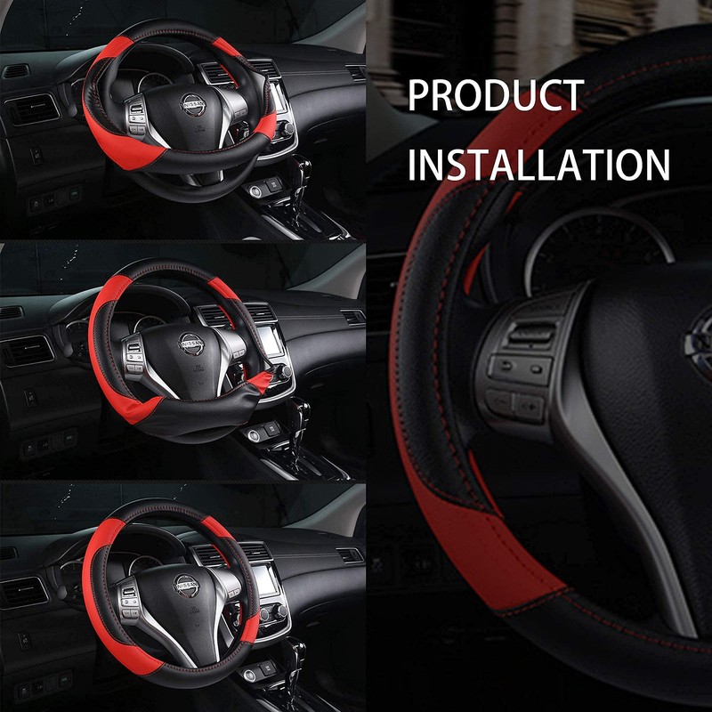 Leather Car Steering Wheel Cover, Non-Slip Car Wheel Cover Protector