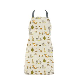 Jolee... Fabrics Wipe Clean PVC Coated Aprons - 100% Cotton Oilcloth - Adults and Childrens Sizes - Easy to Clean and Splash Proof Apron (Beige Foxes and Owls, Adult (75cm Length))