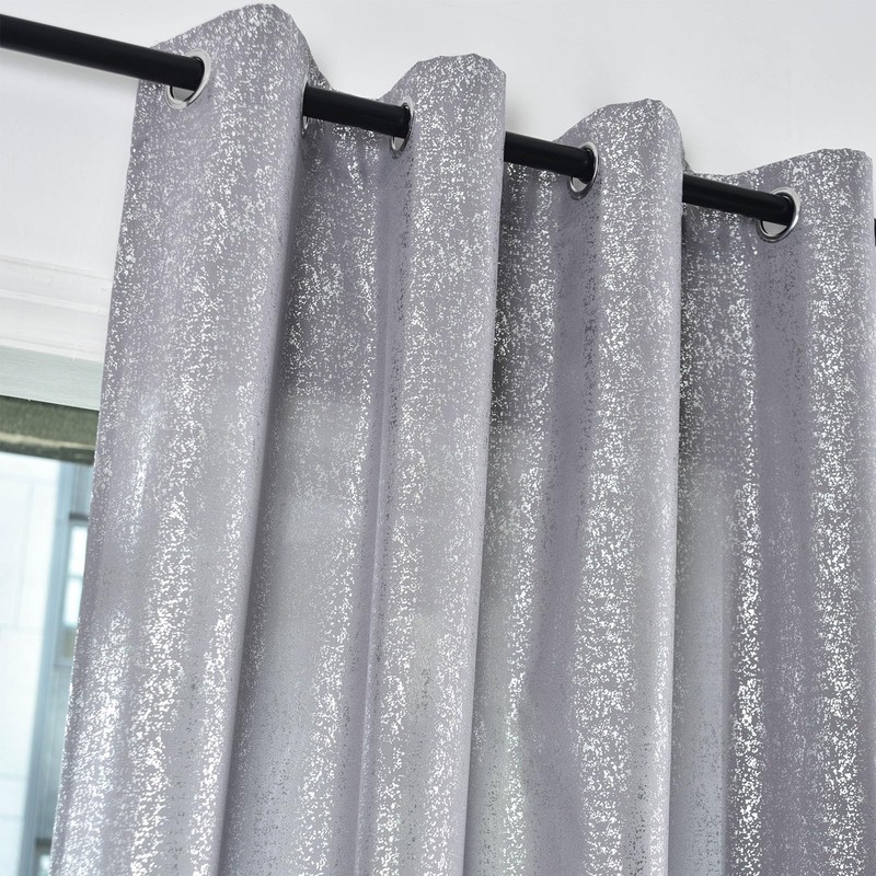 TERLYTEX Silver Curtains 84 Inches Long, Metallic Foil Dots Print
