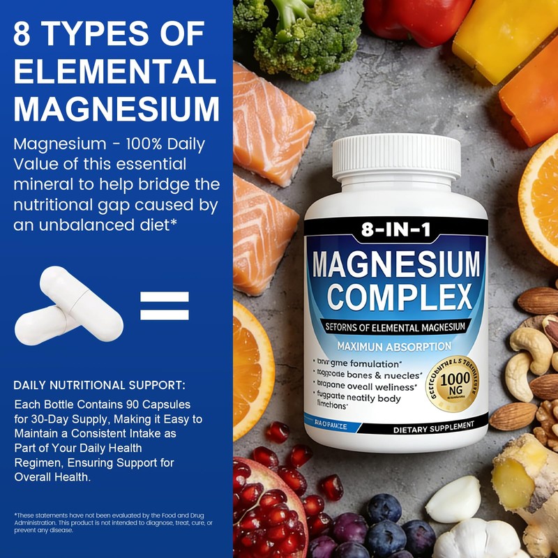 Magnesium Complex for Women and Men, Magnesium Supplement 8 Elemental