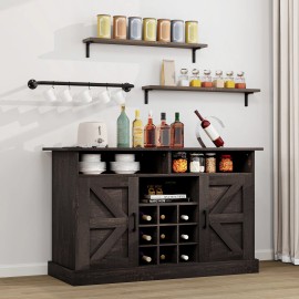 TAUS 47"/52" Farmhouse Coffee Bar Cabinet Sideboard Buffet Cabinet w/Floating Shelves - 52 Inch