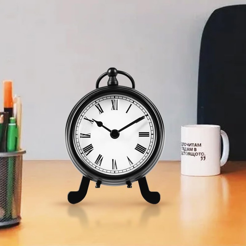 BESTIME AM-07 black metal desk clock, small and exquisite, white