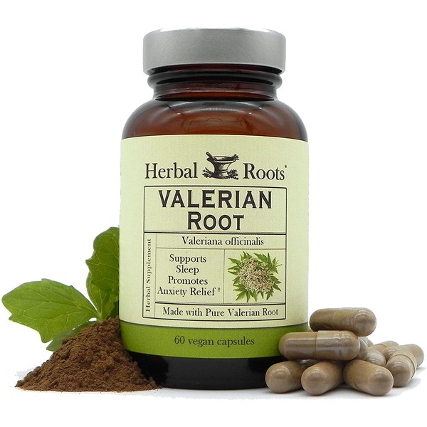 Herbal Roots Pure Organic Valerian Root Capsules - 900 mg - Supports Healthy Sleep Cycle* with no Melatonin, Non-GMO - 60 Count Vegan Capsules, Herbal Supplement - Made in The USA