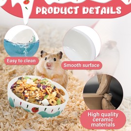 LuckyOpt Round Ceramic Hamster Bowl, Hamster Food Bowl with Cute Strawberry Pattern, Anti-Tipping Easy to Clean Hamsters Small Animal Food Water Bowls for Gerbils, Parrots, Guinea Pigs (Blue)