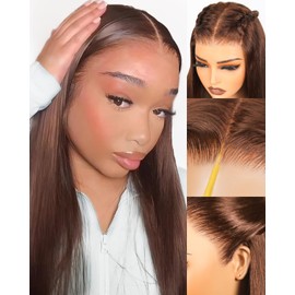 Arabella 13x6 Chocolate Brown Lace Front Wig 210% Brown Glueless Wig Human Hair Real HD Lace Front Wig True Pre Plucked Pre Bleached Pre Cut Glueless Wig (20inch,13x6 Chocolate Brown Straight wig)