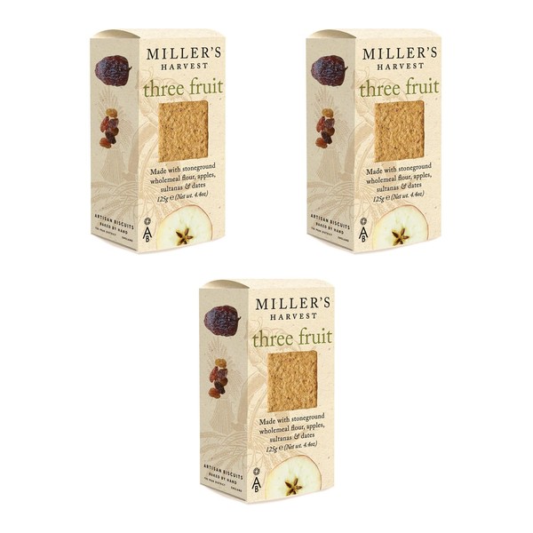 Artisan Biscuits - Miller's Three Fruit Crackers 125g (Pack of 3)