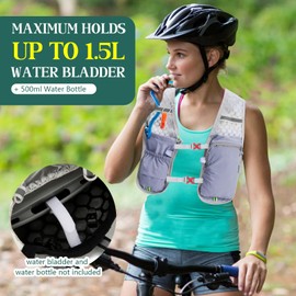 Running Hydration Vest Backpack Lightweight Running Vest Women mens Compatible with 1.5L Water Bladder Reflective Hydration Backpack for Marathon Cycling Hiking (Grey, One Size)