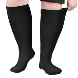 AOOWU Plus Size Compression Socks for Men and Women, 1 Pair Wide Calf Graduated Compression Stockings, Extra Large Knee High Stockings for Support Travel Running Pregnancy Edema Nurses, 20-30 mmHg