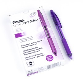 Pentel R.S.V.P. RT Colours Retractable Ballpoint Pen, Everyday Writing, Office Supplies, School Supplies, Long Lasting 1,400m Writing Distance, 1.0mm Bold Point, Violet Ink, BK93CRV-V, Box of 12