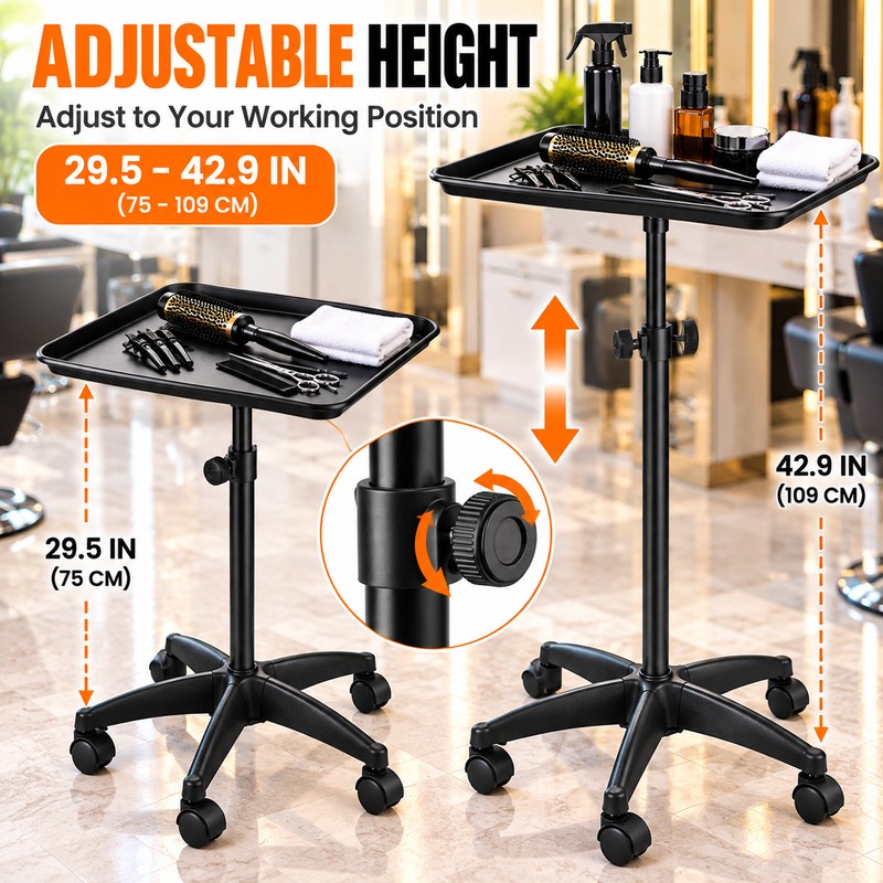 Adjustable Rolling Salon Tray for Professional Work – Large Aluminum