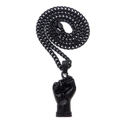 NYFASHION101 Stud Power Fist Pendant with 3mm Cuban Chain Necklace, Jet Black, 18"