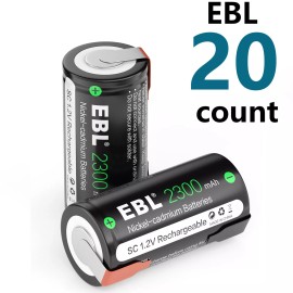 EBL 20PCS EBL SUB C Rechargeable Batteries 1.2V 2300mah
