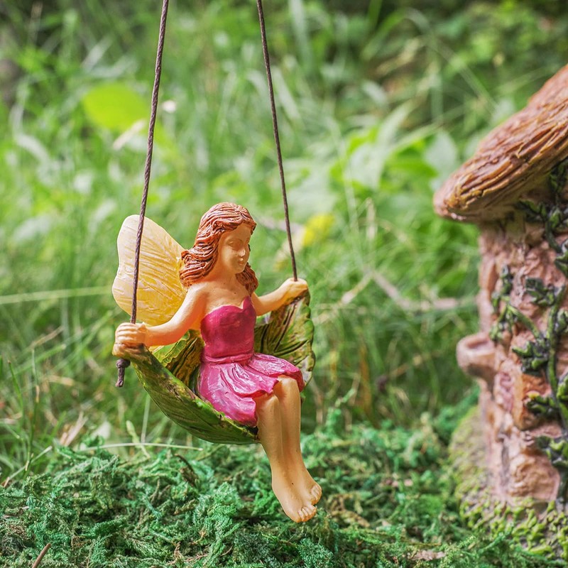 TG,LLC Treasure Gurus Miniature Leaf Tree Swing Fairy Girl Figurine