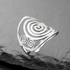 Dreamtimes Round Spiral Rings for Women Swirl Geometric Rings Spiral Swirl Rings Braided Wrap Style Women Stainless Steel Exaggerated Adjustable Thumb Open Rings Fashion Jewellery, Stainless Steel, No