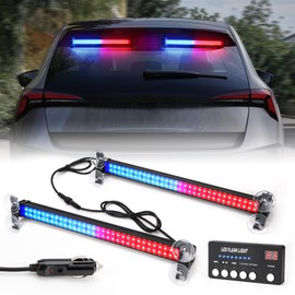 ROUTEKING 2PCS 17 inch LED Traffic Advisor Light Bar with Digital Display Controller, 29 Modes Emergency Strobe Light Bar, Front/Rear Windshield Visor Warning Lights for Vehicles, Trucks (Red/Blue)