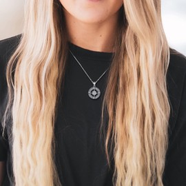 Midir&Etain Compass Necklace Sterling Silver Travel Pendant Necklace Inspirational Graduation Jewellery Gifts for Women Men