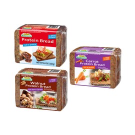 Mestemacher Protein Bread 8.8 ounces, Variety Pack of 3 - Protein (1), Walnut (1), Carrot (1)