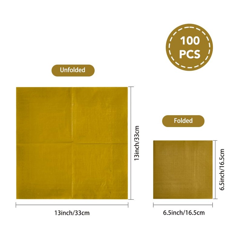 Ottin - Servilletas desechables de papel dorado macizo de 6.5