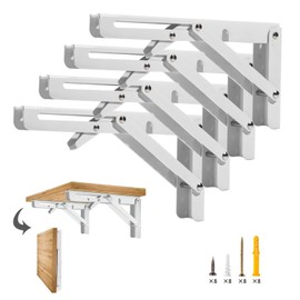 Folding Shelf Brackets, 20 Inch 4 Pcs Heavy Duty Wall Mounted Collapsible Triangle Shelf Bracket for Folding Wall Table, DIY Folding Countertop, Barbecue, White