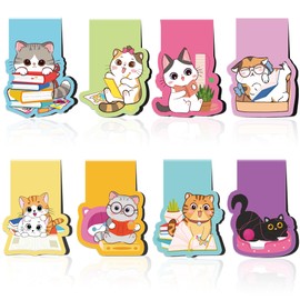 Cat Magnetic Bookmarks: 8 Pcs Cute Cartoon Cat Magnet Book Page Markers, Animal Bookmark Clips for Reading, Gifts for Kids Students Teachers Book Lovers Office School Supplies