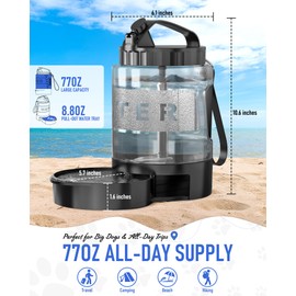 Dog Water Bottle Travel Bowl, 77oz Large Portable Dog Water Bowl Dispenser, Leakproof Pet Drinking Bottle Dispenser for Hiking Camping Walking Travelling Beach Car Trips, BPA Free, Black