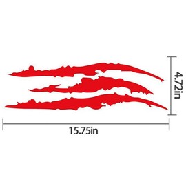 4 Pcs Monster Claw Scratch Marks Headlight Bumper Sticker, Stripes Scratch Decal Waterproof for Sports Cars SUV Pickup Truck (Red)