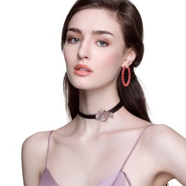 YISXVD Beaded Hoop Earrings Women Bohemian Circle Round Colorful Bead Dangle Earrings for Women (White)