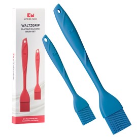 Kitchen Mama WALTZGRIP Platinum Silicone Basting Pastry Brush: Set of 2 Heat-Resistant for Cooking, Baking, Pastries, Grilling, Spreading Oil, Butter, BBQ Sauce, Eggs. Dishwasher-Safe (Blue)