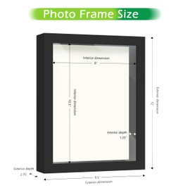FrameWorks 8.5” x 11” Black Wooden Shadow Box Frame – Display Case with Soft Felt Back, Memory Box with Tempered Glass, Display Box with Elegant White Ball Push Pins, Wooden Flower Box