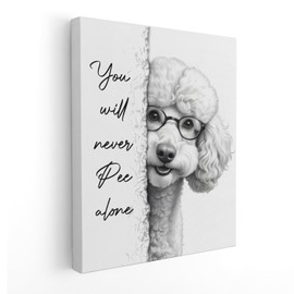 APJYM Doodle Dog Wall Art, You Will Never Pee Alone Funny Poodle Bathroom Decor, 11x14 Inch Framed
