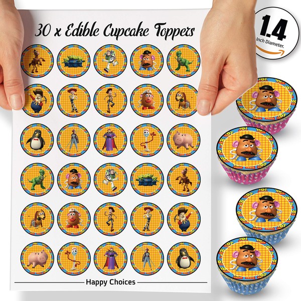 30 x Edible Cupcake Toppers Themed of Toy Story Collection of Edible Cake Decorations | Uncut Edible on Wafer Sheet