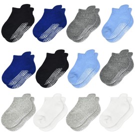 HYCLES Toddler Grip Socks 12 Pairs for 0-1 Years Baby Boys Girls Ankle Socks with Grips - Kids Non Slip/Anti Skid Socks