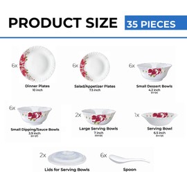 Borosil Gourmet Dinnerware Set For 6, 35 Pieces, White Dinner Plates and Bowls, Chip Resistant Tempered Opal Glass, Stain Resistant, Dishwasher & Microwave Safe Dinner Set For Gifting, Serves 6