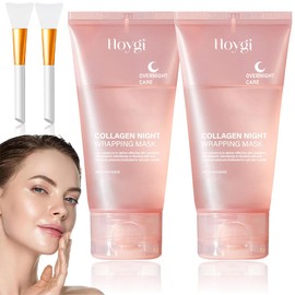 Collagen Night Wrapping Mask, Collagen Overnight Wrapping Peel Off Facial Mask, Collagen Peel Off Mask Korean, Collagen Wrapping Mask with Brush for All Skin Types (Pack of 2/Discover Pack)