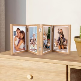 Picture Frame for 4 Photos 10 x 15 cm, Foldable Picture Frame Collage, Made of MDF Wooden Picture Frame, Picture Frame, Multiple Pictures, 3D Picture Frame for Filling for Vertical Standing on the