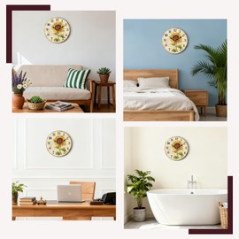 VIKMARI Summer Sunflower Wall Clock, Vintage Unusual Kitchen Clocks, Silent Decorative Retro Rustic Wall Clocks for Living Room Bedroom Bathroom Dining Room, 12 Inch