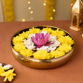 RITUALISTIC Maitri Brass Urli | Uruli for Flower Decoration | Brass Urli Bowl for Home Decorations | Kitchen Décor | Bowl for Decoration | Perfect for Housewarming Gifts, Festive Occasion | 23cmx5cm