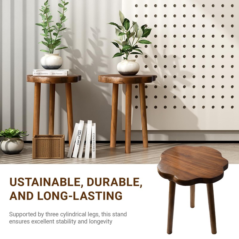JOLLYMER Natural Teak Wood Live Edge Side Table 14.8" x