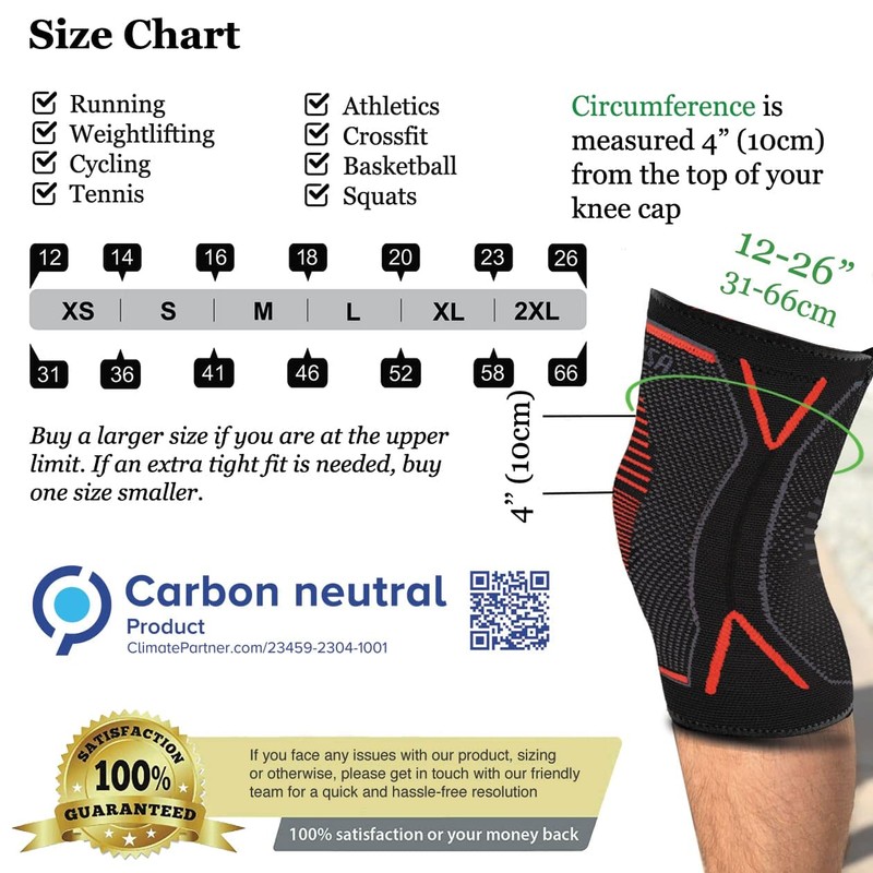 aZengear Knee Support Brace (Pair) - Compression Knee Sleeve for
