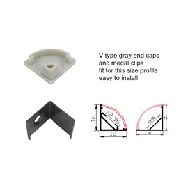 HAMRVL Led Channel Metal Mounting Clips and Gray End Caps with Screws Led accessories for V shape Aluminum Channel Led Light Diffuser of led under cabinet lights 20pcs