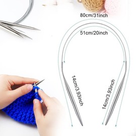 WANTOUTH 8 Pieces Circular Knitting Needles Stainless Steel Circular Knitting Needles Set 80 cm Length Round Knitting Needle Crochet Hooks 2/3/4/4.5/5/6/7/8 mm Knitting Needles with 20 Crochet Markers