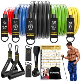 GYMERK Resistance Bands Set, Expander Fitness with Rubber Handles, Training Poster, Ankle Strap, Door Anchor, Carry Bag, 5 Different Resistance Levels, Ideal for Strength Training, Physiotherapy