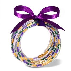 FAERLIIRY Mardi Gras Bracelets Glitter Jelly Bangles Glitter Filled Jelly Silicone Bracelets for Women Bracelet Set Waterproof Purple Green Gold Bangles Set (Beaded)