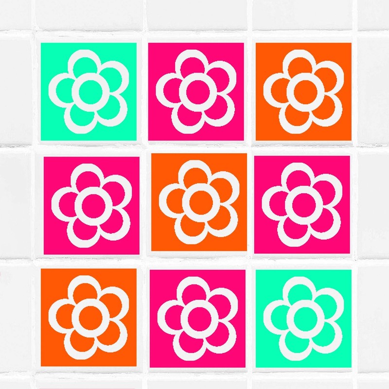 Colorful Flower Tile wall Sticker for Bathroom, Bathroom stickers, Tile